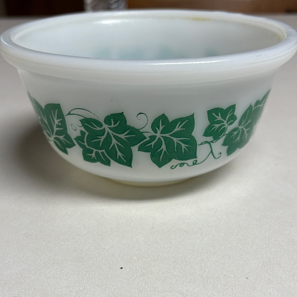 Hazel Atlas Green Ivy milk glass mixing bowl